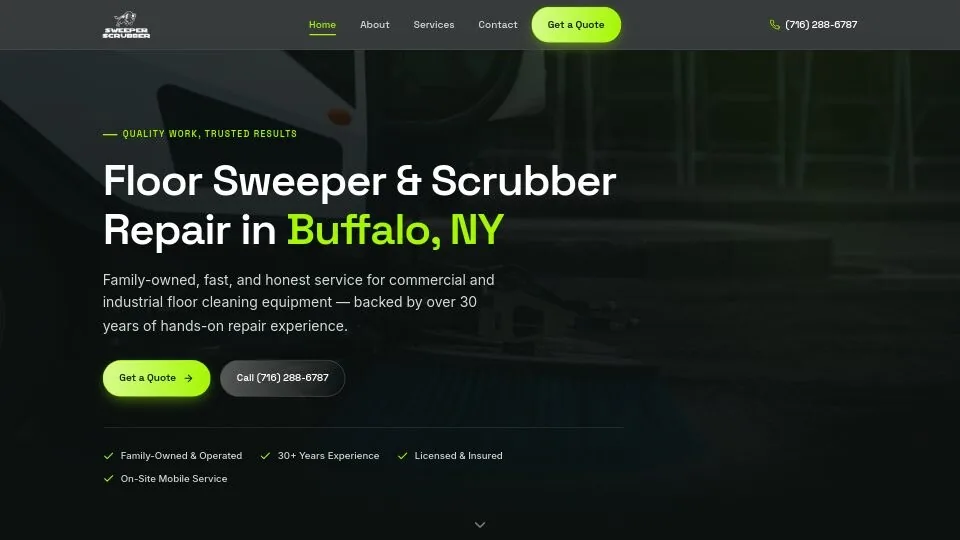 Buffalo Sweeper and Scrubber website